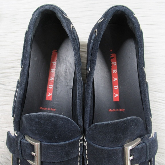 PRADA Navy Suede Loafers Women’s 39 US Size 9 - Picture 6 of 11